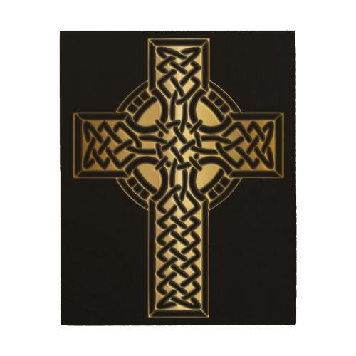 Celtic Knot Cross in Gold and Black Wood Wall Art