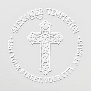 Celtic Knot Cross Name Return Address Round Embosser