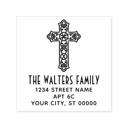 Celtic Knot Cross Name Return Address Self_inking Stamp