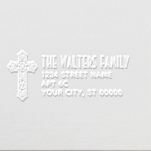 Celtic Knot Cross Name Return Address SM Embosser