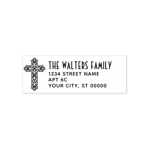 Celtic Knot Cross Name Return Address SM Self_inking Stamp