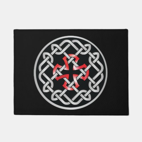 Celtic Knot Cross Red Metallic Doormat