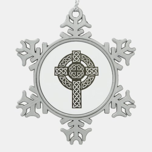 Celtic Knot Cross Snowflake Pewter Christmas Ornament