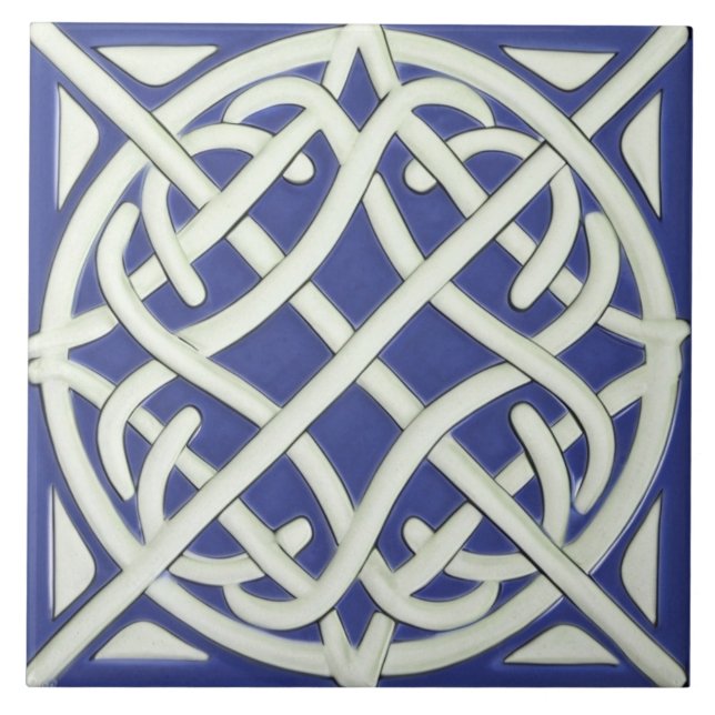 Celtic Knot Dark Blue and White Celtic Ceramic Tile (Front)