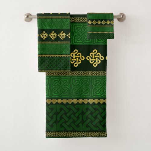Celtic Knot Decorative Gold and Green pattern Bath Towel Set