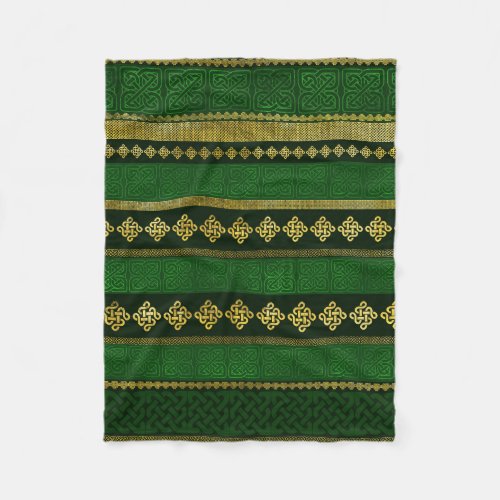 Celtic Knot Decorative Gold and Green pattern Fleece Blanket