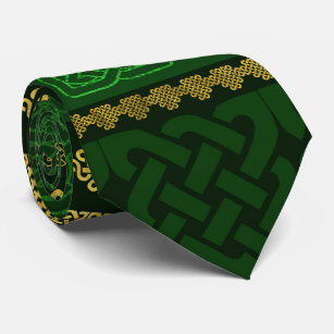 Celtic Knot Decorative Gold and Green pattern Neck Tie