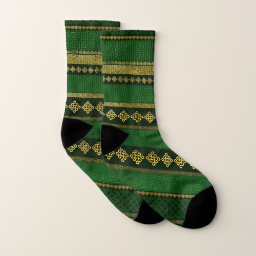 Celtic Knot Decorative Gold and Green pattern Socks