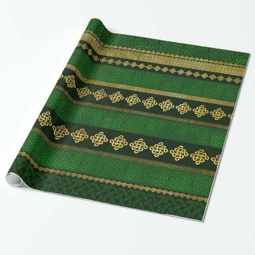 Celtic Knot Decorative Gold and Green pattern Wrapping Paper