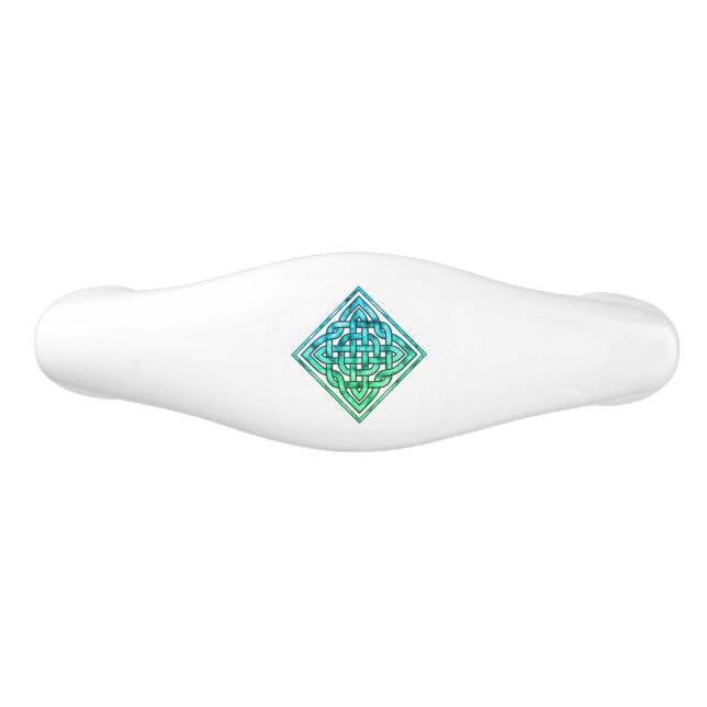 Celtic Knot - Diamond Blue Green Ceramic Drawer Pull (Front)