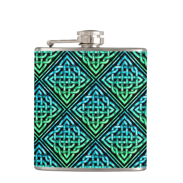 Celtic Knot - Diamond Blue Green Flask (Front)