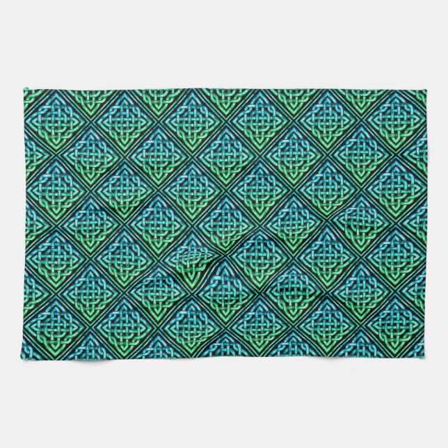 Celtic Knot - Diamond Blue Green Kitchen Towel (Horizontal)