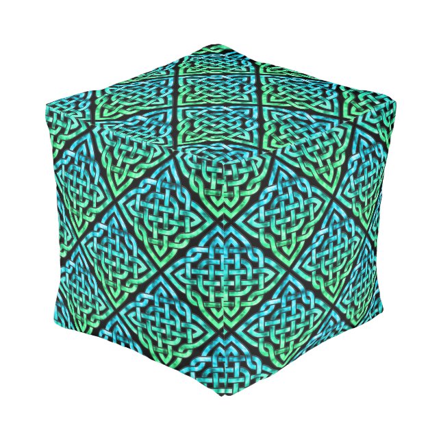 Celtic Knot - Diamond Blue Green Pouf (Angled Front)