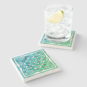 Celtic Knot - Diamond Blue Green Stone Coaster