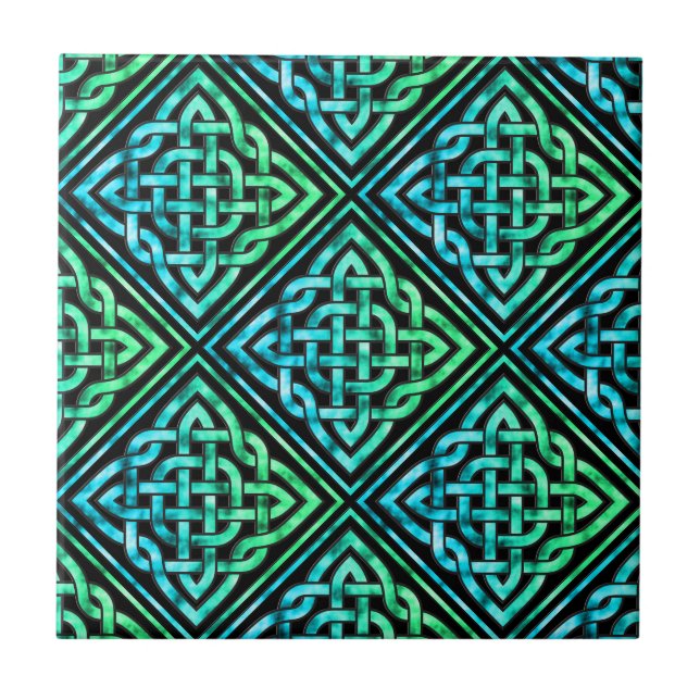 Celtic Knot - Diamond Blue Green Tile Ceramic Tile (Front)