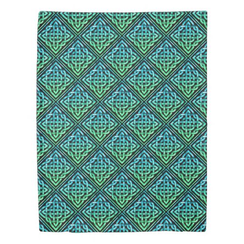 Celtic Knot _ Diamond Blue Green Tile Duvet Cover