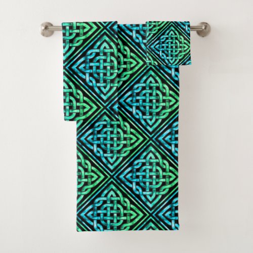 Celtic Knot _ Diamond Blue Green Towel Set