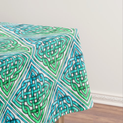 Celtic Knot _ Diamond Blue Green White Tablecloth