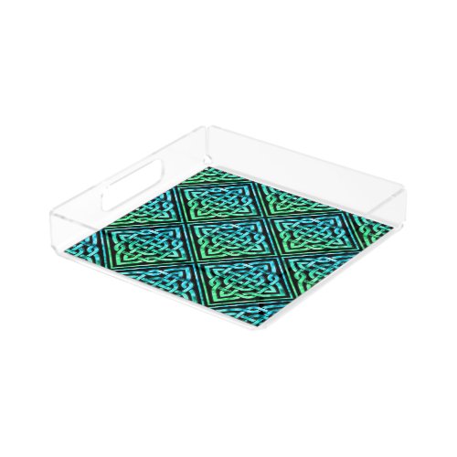 Celtic Knot _ Diamond Tile Blue Green Acrylic Tray