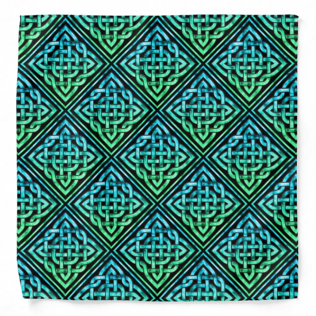 Celtic Knot - Diamond Tile Blue Green Bandana (Front)