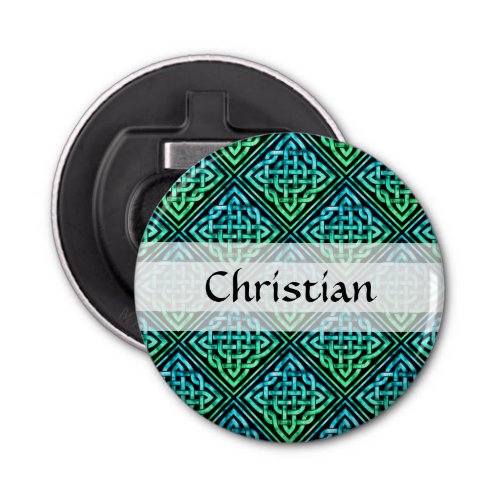 Celtic Knot _ Diamond Tile Blue Green Bottle Opener