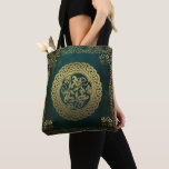 Celtic Knot Dogs Dark Washed Green Gold Tote Bag at Zazzle
