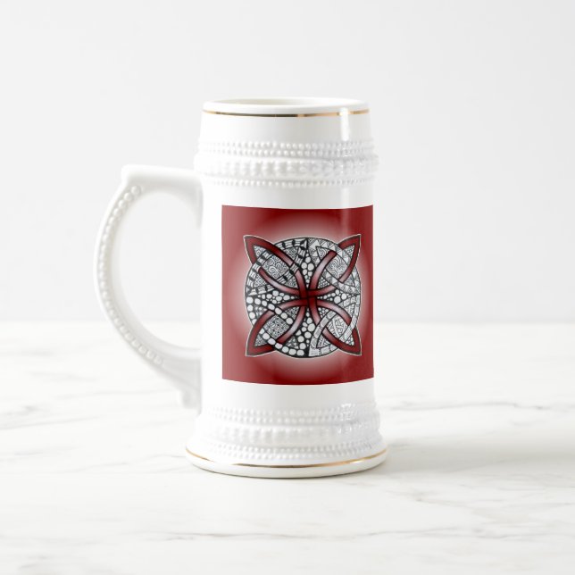Celtic Knot Doodle Maroon Red Beer Stein (Left)