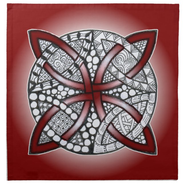 Celtic Knot Doodle Maroon Red Cloth Napkin (Front)