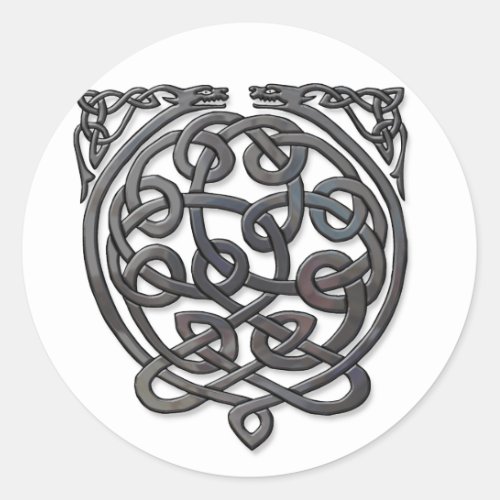 Celtic Knot Dragons â Black Chrome Classic Round Sticker