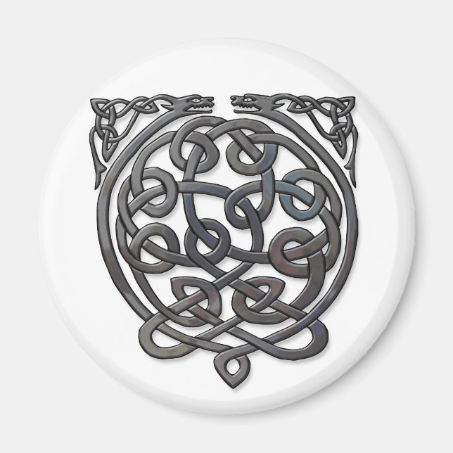 Celtic Knot Dragons – Black Chrome Magnet (Front)