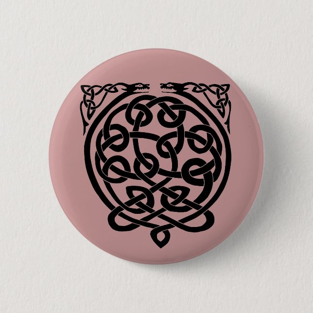 Celtic Knot Dragons – Black & White Button (Front)