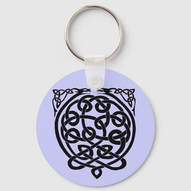 Celtic Knot Dragons – Black & White Keychain (Front)