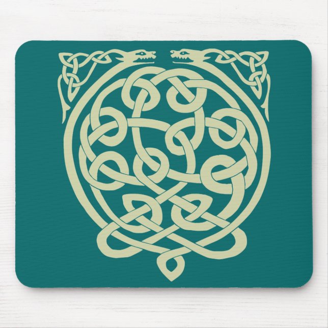 Celtic Knot Dragons – Black & White Mouse Pad (Front)