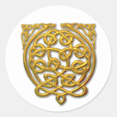 Celtic Knot Dragons  Gold Classic Round Sticker