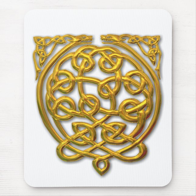 Celtic Knot Dragons – Gold Mouse Pad (Front)