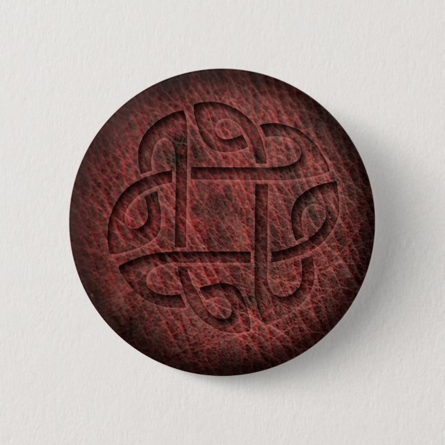 Celtic knot embossed leather pinback button (Front)