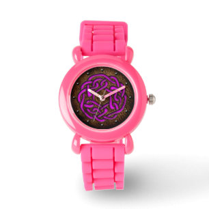 Celtic knot enameled purple on leather digital art watch