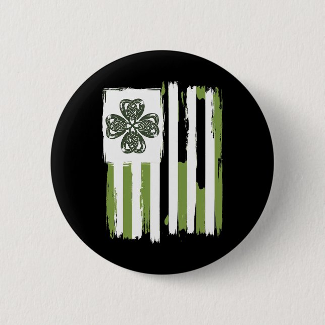 Celtic Knot Four Leaf Clover Stripes Design St Pat Button (Front)