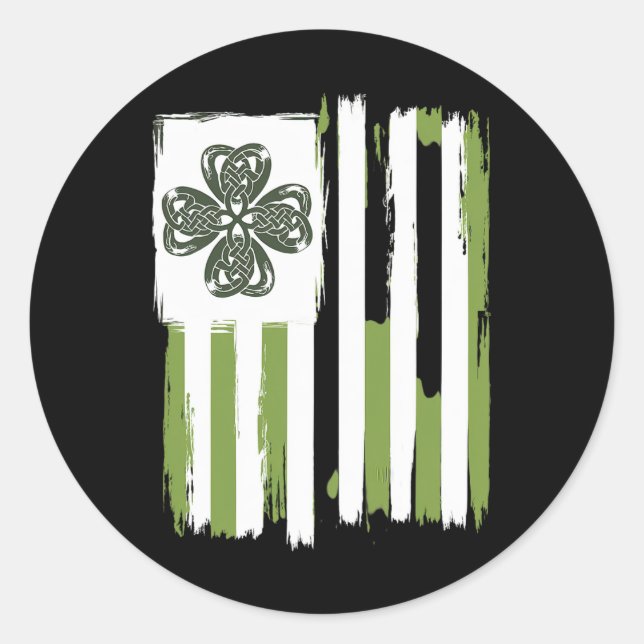 Celtic Knot Four Leaf Clover Stripes Design St Pat Classic Round Sticker (Front)