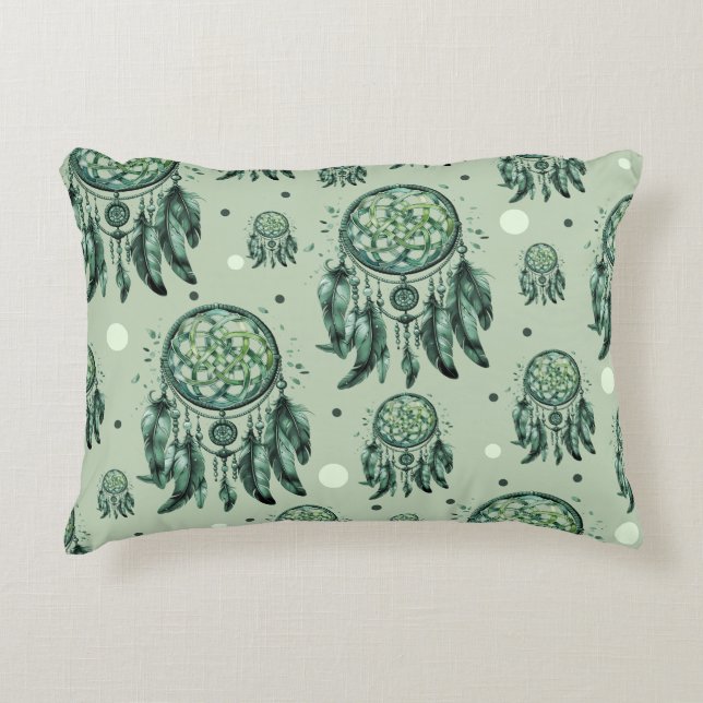 Celtic knot green dreamcatcher accent pillow (Front)