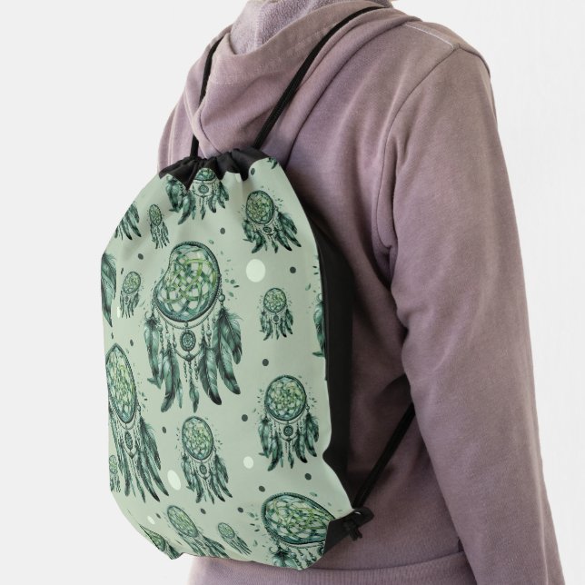 Celtic knot green dreamcatcher drawstring bag (Insitu)