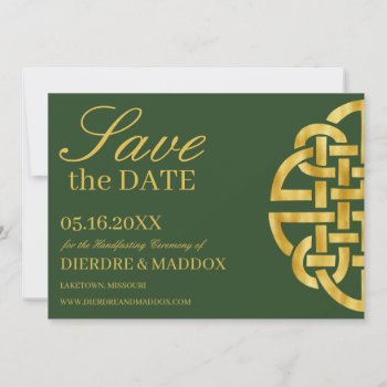 Celtic Knot Green & Gold Handfasting Save The Date by Handfasting_Honey at Zazzle