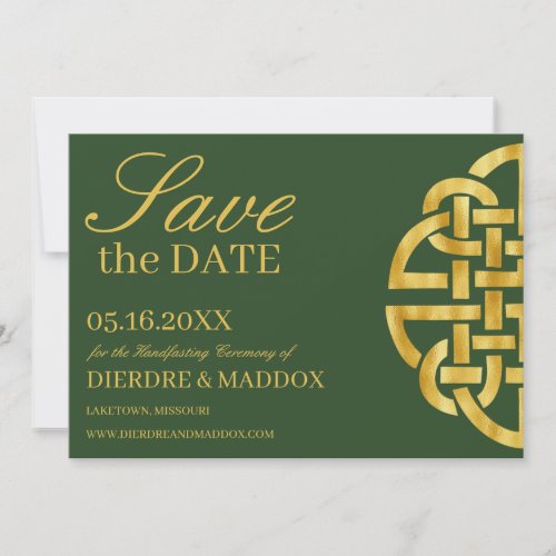 Celtic Knot Green  Gold Handfasting Save The Date
