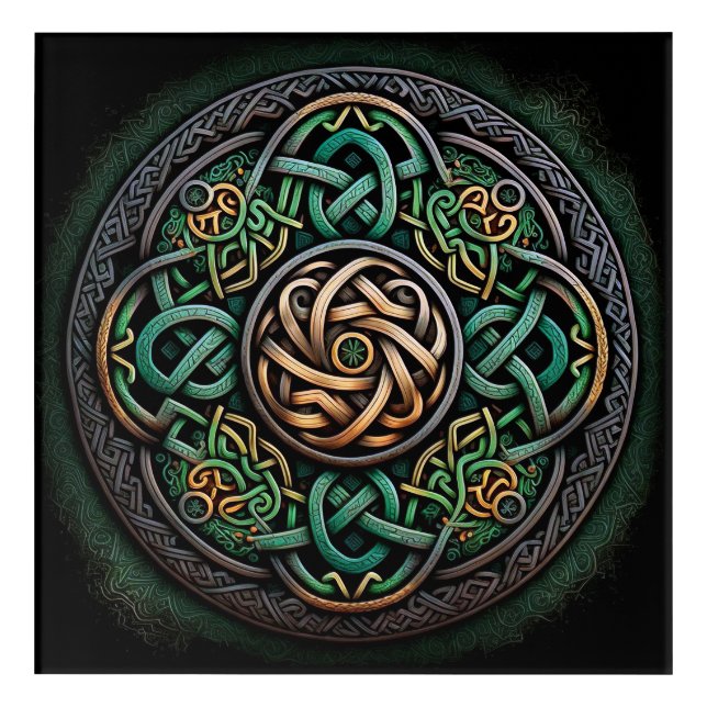 Celtic Knot Green Gold Knotwork Acrylic Print (Front)