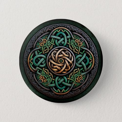 Celtic Knot Green Gold Knotwork Button