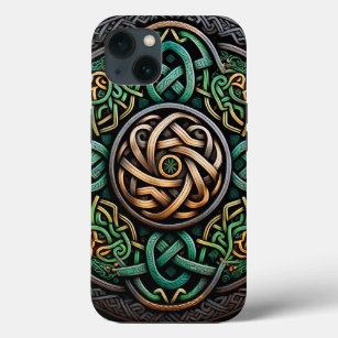 Celtic Knot Green Gold Knotwork iPhone 13 Case