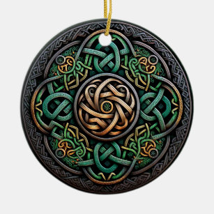 Celtic Knot Green Gold Knotwork Ceramic Ornament