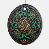 Celtic Knot Green Gold Knotwork Ceramic Ornament (Left)