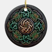 Celtic Knot Green Gold Knotwork Ceramic Ornament (Back)
