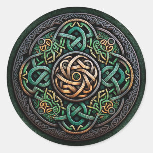 Celtic Knot Green Gold Knotwork Classic Round Sticker
